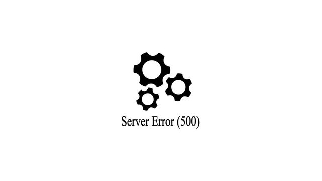 500 Internal server error message animation with black spinning gears, website backend failure and technical issue status icon, minimalist design on white background.