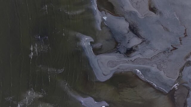 Aerial view of Great Salt Lake shoreline and Antelope Island in Utah