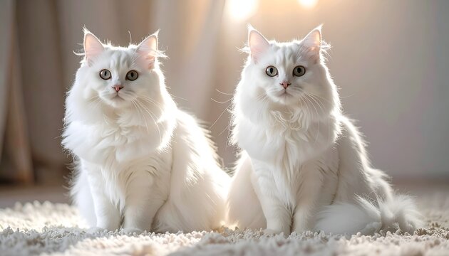 Two Fluffy White Cats