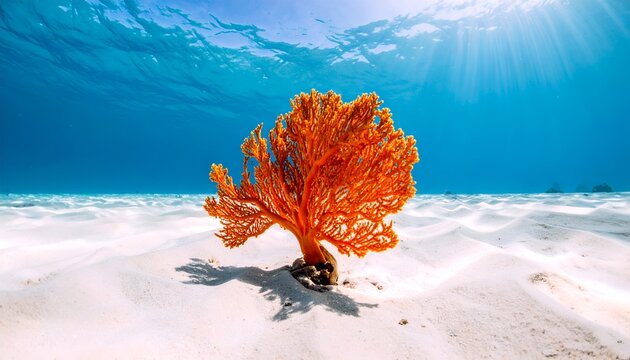 Underwater orange coral on sand