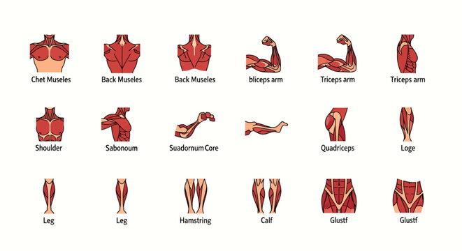 Human muscle groups isolated on transparent background, isolated on white background, Vector