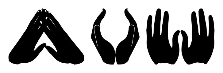 Fototapeta premium Therapeutic massage hands set with solid black icon design featuring human hands, touch, bodywork with therapy and wellness