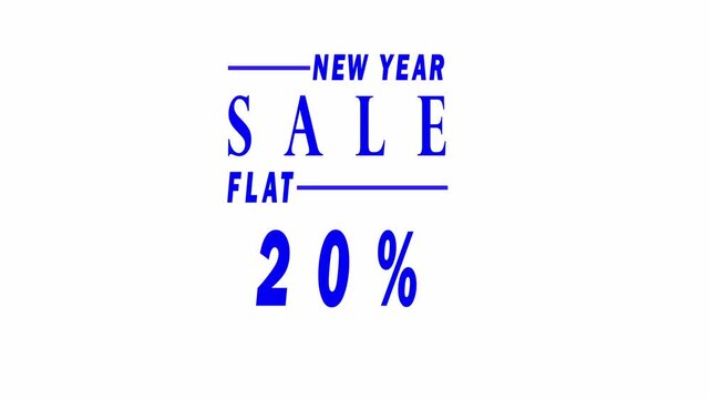 Abstract 20 Percent New year Sale flat Animation. blue text white Background for Retail Promotion and Marketing. 4k motion graphics animation....