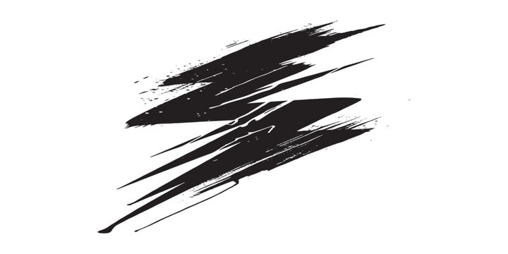 Dynamic black brush strokes creating an abstract lightning bolt design.