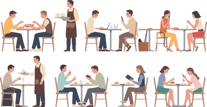 People Dining and Working in Cafe vector butglmo7qiaty2zoarv2lg@2k