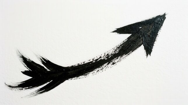Abstract Arrow Illustration with Black Brush Stroke on White Background