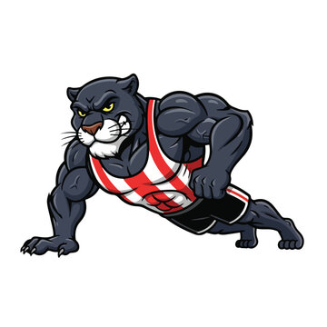 Athletic panther in red white striped singlet ready for action