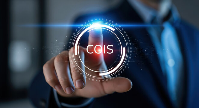 CQIS Central Quality Improvement System Digital Technology Business Person Pointing At Virtual Screen Innovation