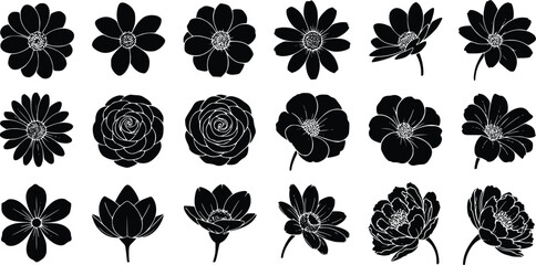 Set of Floral Silhouettes and Minimalist Flower Vector Icons © MstFaridaParvina