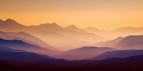 Obraz premium Mountain range at sunrise with soft light over the distant hills and valleys Generative AI
