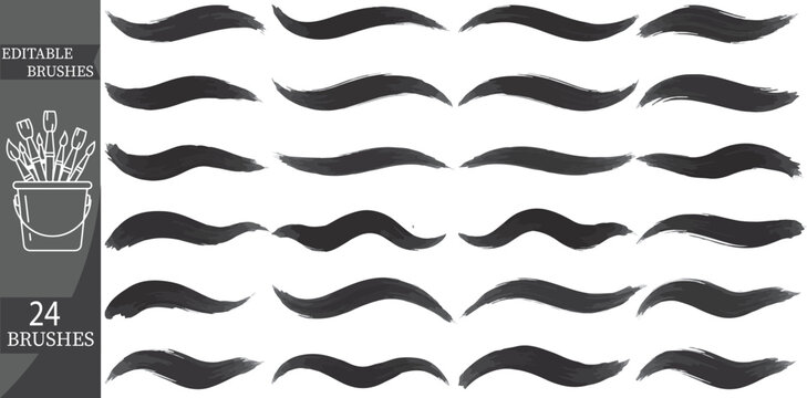 Editable Illustrator Brushes, 24 Custom Brushes, Vector Brush Collection, Digital Art Tools