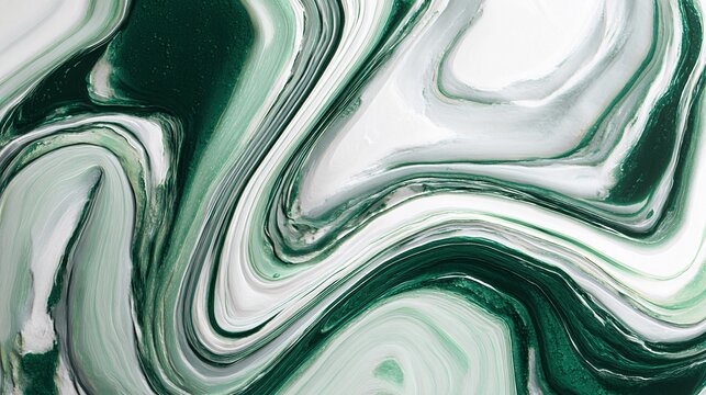 Fluid marble background in emerald and white with smooth patterns and waves Generative AI