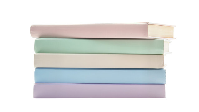 Isolated stack of five beautifully colored blank hardcover books for education and learning