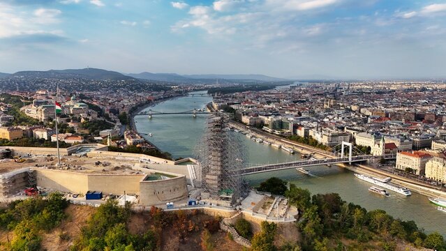 Budapest Aerial View Featuring Citadella Renovation and Danube River