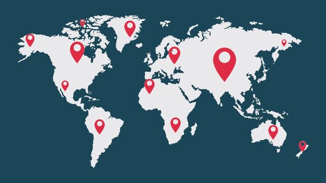 Location marker pop up, graphic animation with world map global connection