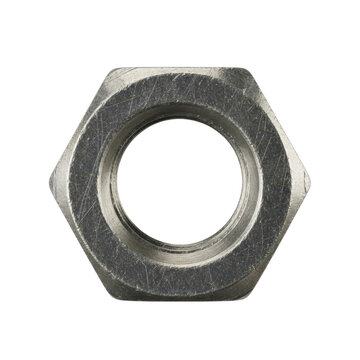 Hexagonal metal nut on transparent background