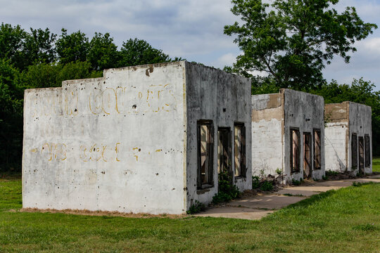 Abandoned motor court cabins from early roadside travel era