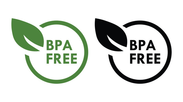 Two circular emblems displaying bpa free text with leaf graphics in green and black a striking silhouette high quality professional detailed modern elegant