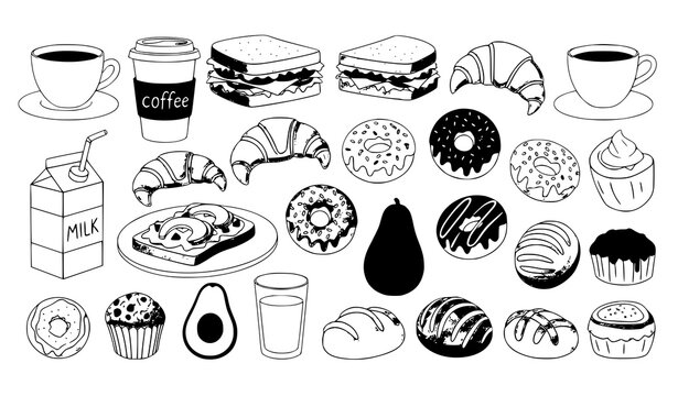 Hand drawn breakfast food doodle cartoon vector illustration