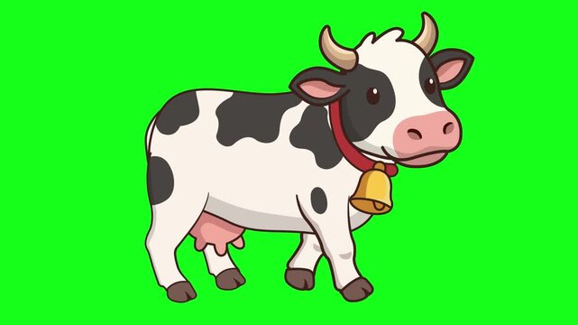 Cute Cartoon Cow Character on Green Screen