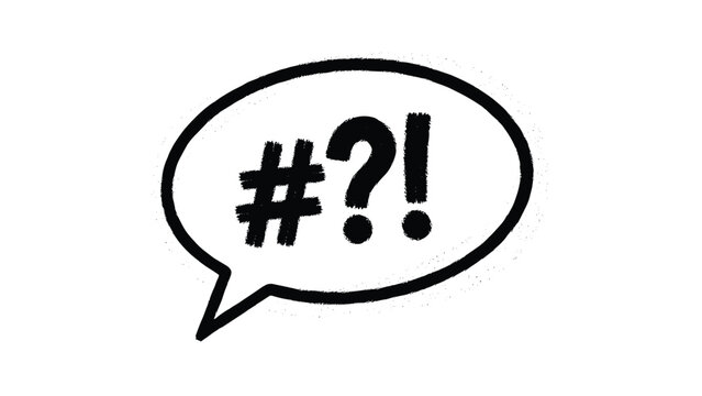 Single hand drawn comic speech bubble with a textured black outline containing the symbols pound question mark and exclamation.
