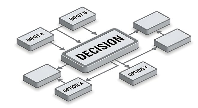 A visual representation of a decision making process with inputs and outputs