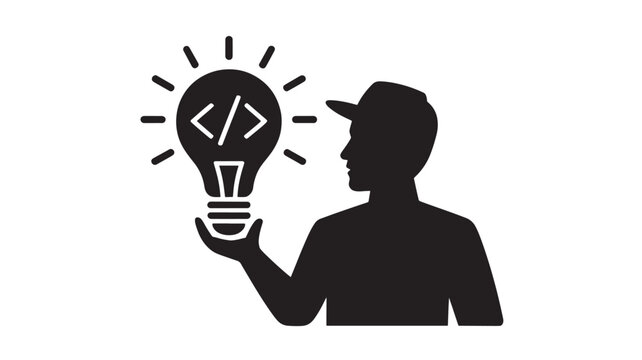 Programmer Idea Light Bulb Coding Icon Software Development Innovation Concept Vector