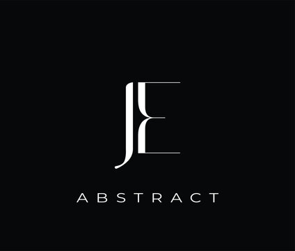 Abstract logo design with JE letters and text abstract on black