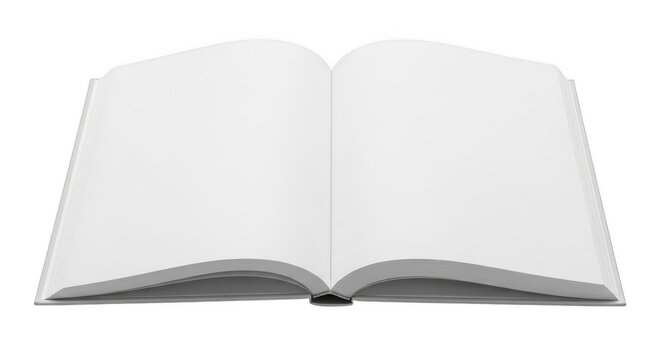 An open book with pages spread wide revealing blank white inner pages isolated on transparent background,png