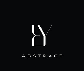 White abstract logo design on black background with letter b and y © Mahamud