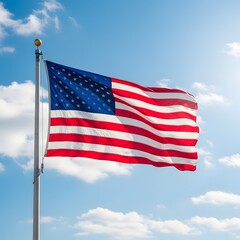 Obraz premium American flag waving proudly against a clear blue sky backdrop