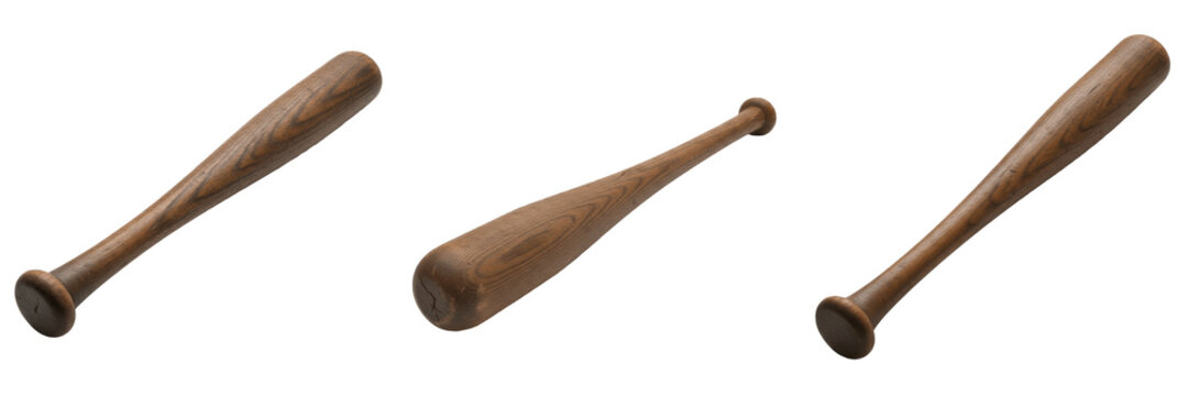 Set of Professional Dark Wood Baseball Bats isolated on transparent PNG background for sports design
