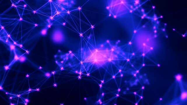 Network formation of purple blue fiber optic with burst effects and constellation pattern featuring technology, science, futuristic with neon and