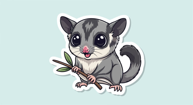 sugar glider pet, exotic marsupial, flying squirrel pet, cute small animal, baby sugar glider, animal mascot, sticker illustration, rare pet vector
