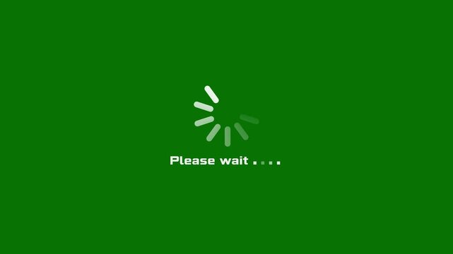 Please wait futuristic progress animation featuring circular spinning dots forming a loading ring, smooth motion design, 4K video, green background