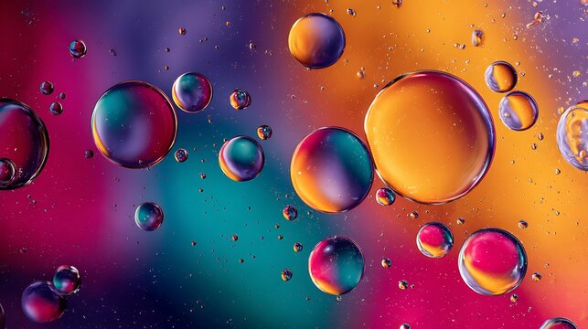 A colorful abstract image of oil bubbles floating on a vibrant liquid background