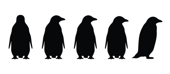 Minimalist black silhouettes of penguins standing upright in row pattern for wildlife, design, and educational illustration use © Rashedul Islam