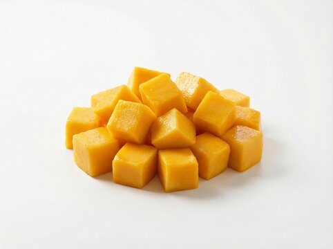 Fresh Mango Cubes Pile Isolated on White Background