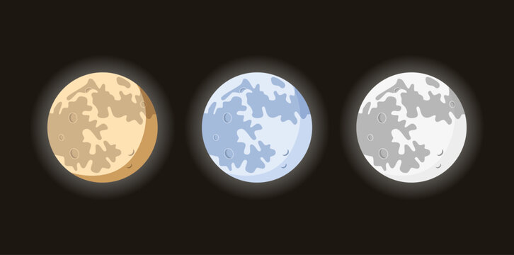 A set of isolated realistic full moon illustrations and night sky elements. High-quality vector graphics moon