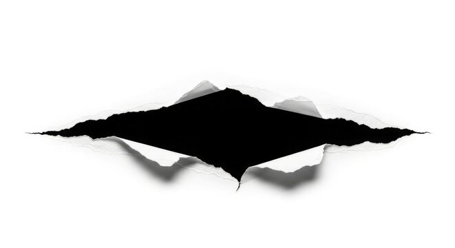 Dramatic hole tear in white surface with shadow effects illustrating damage and destruction concepts