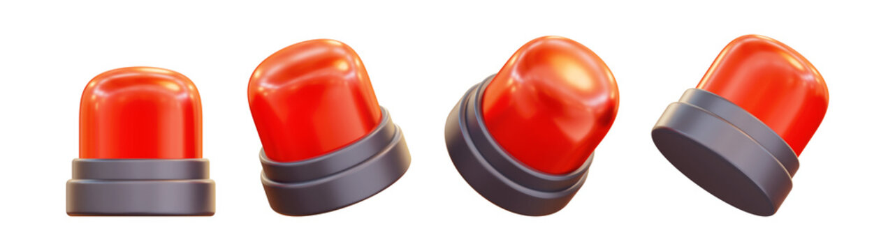 3D emergency siren icon set in different angles. Glossy minimal style. Isolated png for alert signals, alarm system notification, danger warning and security concept