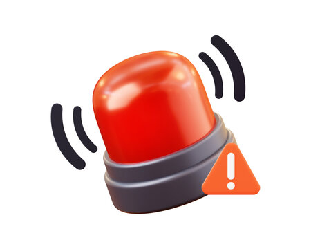 3D emergency siren icon with warning symbol. Glossy minimal style. Isolated png for alert signal, alarm notification, danger warning and security system concept