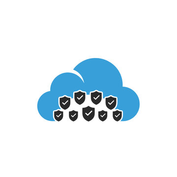 Cloud storage security concept with shields.