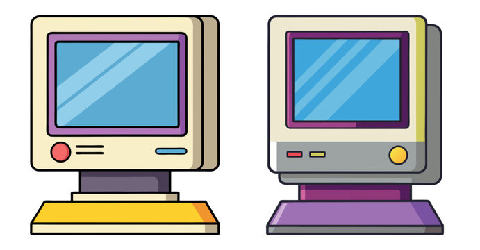 Retro 80s computer monitors isolated style tech art graphics