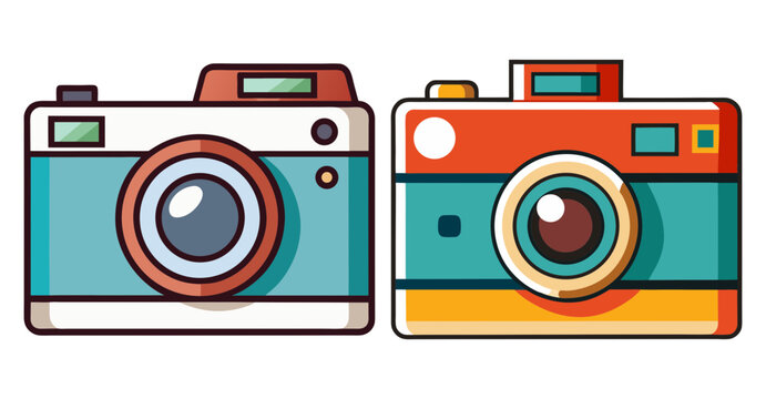 Two retro analog film cameras with colorful designs for photography