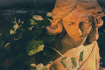 Fototapeta premium Guardian angel in garden, symbolizing protection, comfort, and peaceful spiritual support.