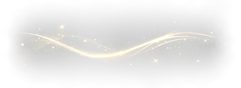 gold curved light trail with shimmering star dust sparks