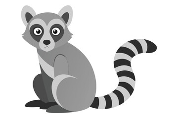 a cute lemur sitting  flat cartoon style  gray ton © kalpona 