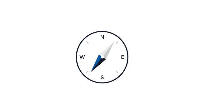 A simple graphic illustration of a compass with a blue and white needle pointing towards the northwest direction, indicating navigation.