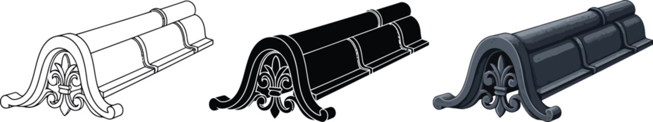 Collection of ornate architectural decorative elements presented in outline silhouette and shaded vector styles perfect for vintage design a © Ahmad